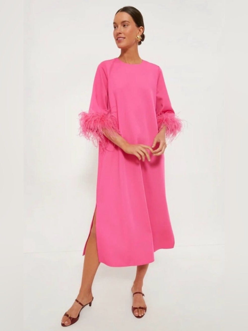 Tuckernuck Feather Jamie Dress Hot Pink Midi Size Medium